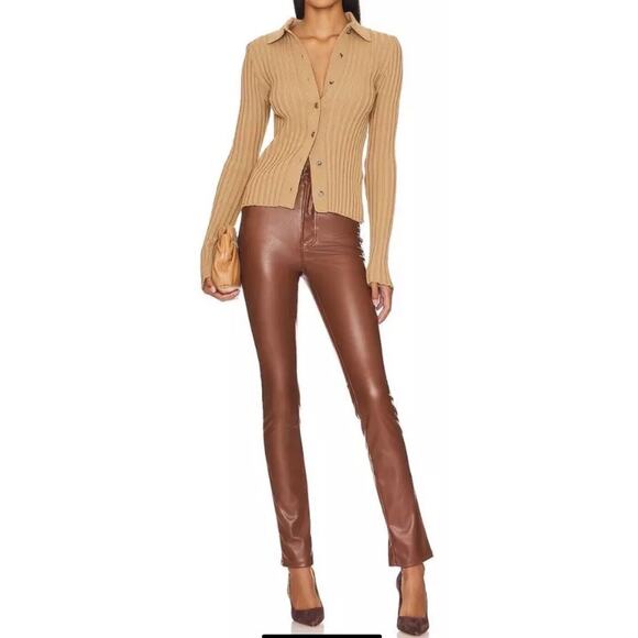 NWT Mother High-Waisted Rail Skimp Friar Brown Faux Leather Pants 29 - Picture 1 of 12